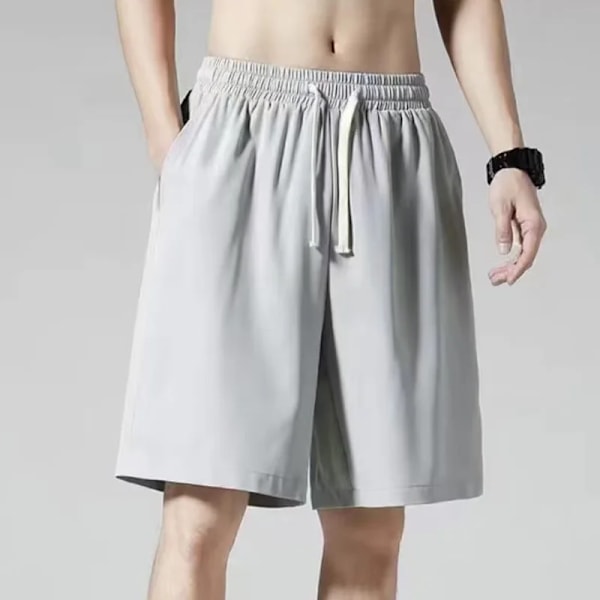 Mænd Ice Silk Sport Shorts Sommer Tynd Løs Pasform Overdimensionerede Ydertøj Store Shorts Basketball Shorts Løbende Kortar DK3 Light Grey XL