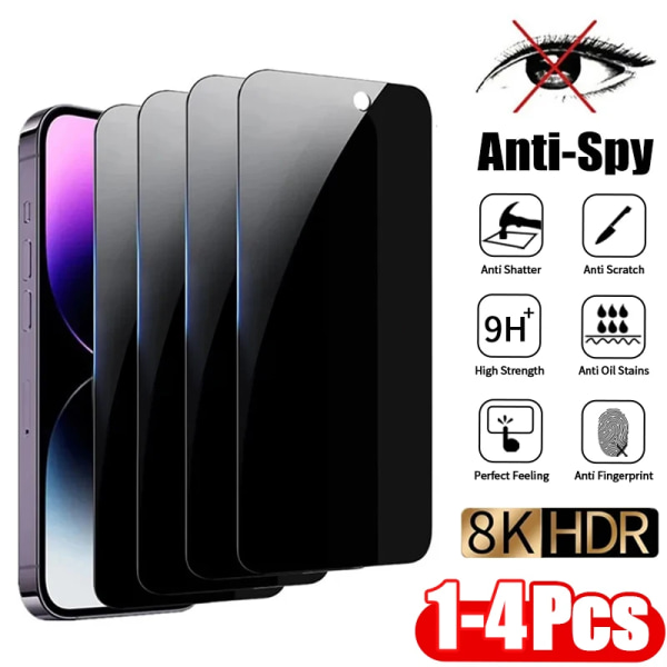 1-4 kpl Antispy-karkaistu lasi iPhone 15 14 13 12 11Pro Max - Täysi suojaus - Yksityisyyden suoja iPhone Xs Max Xr -lasi For iphone 14 Pro 2Pieces