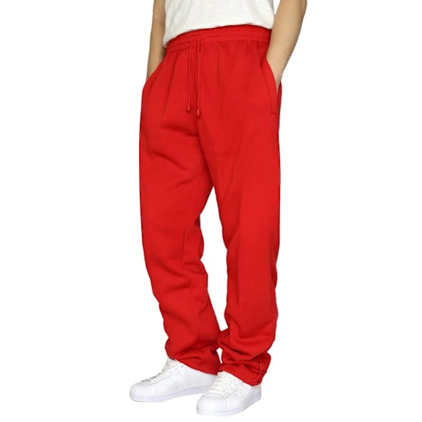 Sorte Ensfarvede Sweatpants Løs Fritid Træningsbukser Bund Løs Mænds Efterår Vinter Bukser Sportswear Bukser Red XL