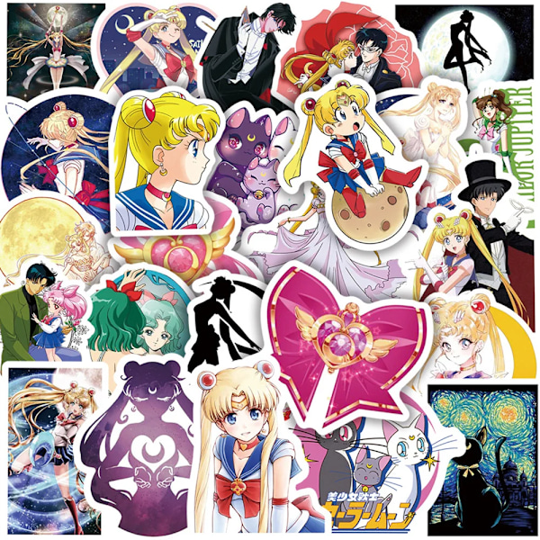 50/100 kpl Sailor Moon Anime -tarroja Kawaii Tytöt Matkatavarat Vesipullo Puhelimen Kuori Vedenpitävä Sarjakuva Tarroja Lapsille Lelut 50PCS Style9