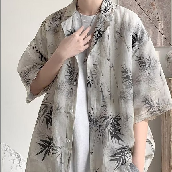 2024 Ny Sommar Street Modeskjorta Herr Cardigan Kort Ärm Casual Polo Krage Mäns Skjorta Halv Ärm Blommor Topp Figure Color XL