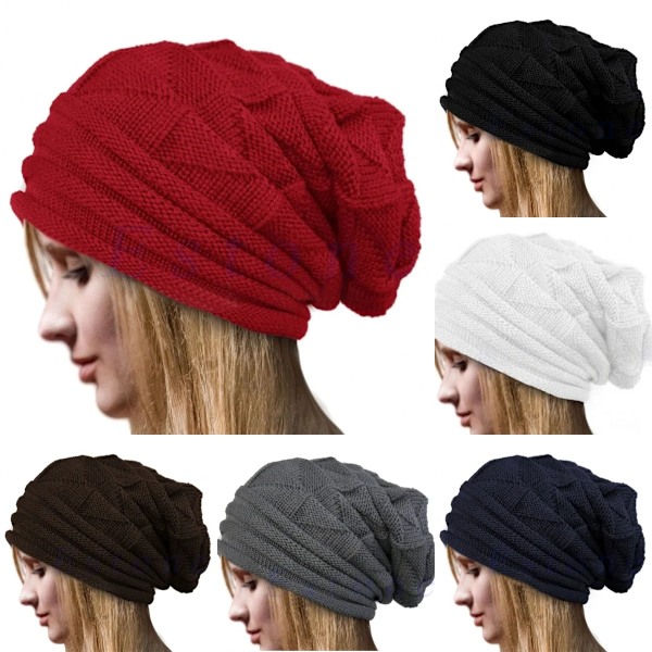 Massiva Oversized Vinter Baggy Beanies Skullies Skidmössor Slapp Knittade Hattar Kepsar för Kvinnor Män Unisex Utomhus Hip Hop Ull Varm Hatt black