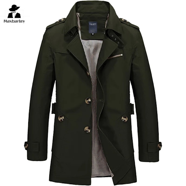 Mens Business Windbreaker Långa Jackor Män Bomull Trench Rockar Casual 2024 Våren Höst Mode Manliga Kostym Streetwear Blazers army green XL