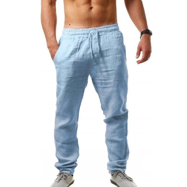 Bomull Linne Harem Byxor Män Fast Elastisk Midja Streetwear Joggers 2022 Nya Baggy Drop-Crotch Byxor Casual Tro Casual Tro Användare Män Som Löpar Brown S