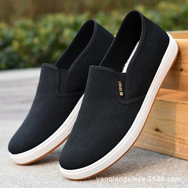 Män Canvas Sko Casual Sneaker För Menlight Slip-On Vulcanized Bekväm Manliga Lägenheter Loafers Nya Svarta Tränare Zapatos Hombres black 41