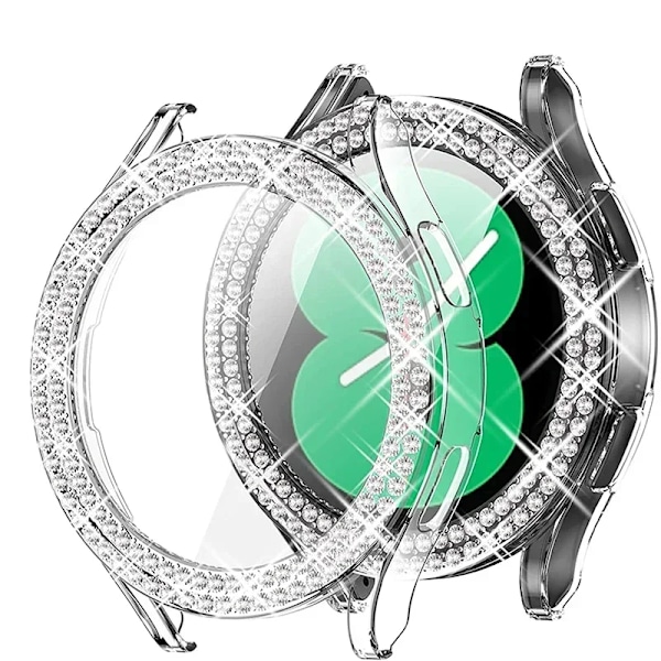 Bling-fodral för Samsung Galaxy Watch 6 4, 40 mm och 44 mm - Modeaccessoarer med två rader diamanter, stötfångare för Galaxy Watch 5 6 40 mm Transparent For Galaxy Watch4 40