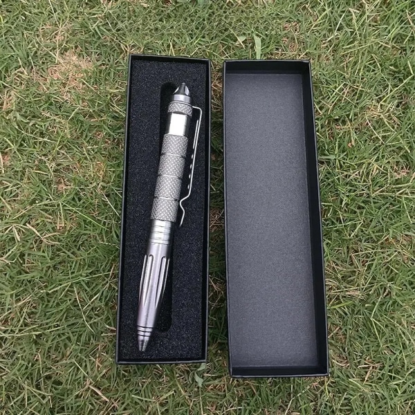 Tactical Defense Pen Signatur Penna Utomhus Självförsvar Tungsten Steel Head Defense EDC Utomhus Window Breaking Survival Tactical Pen-gray (boxed)