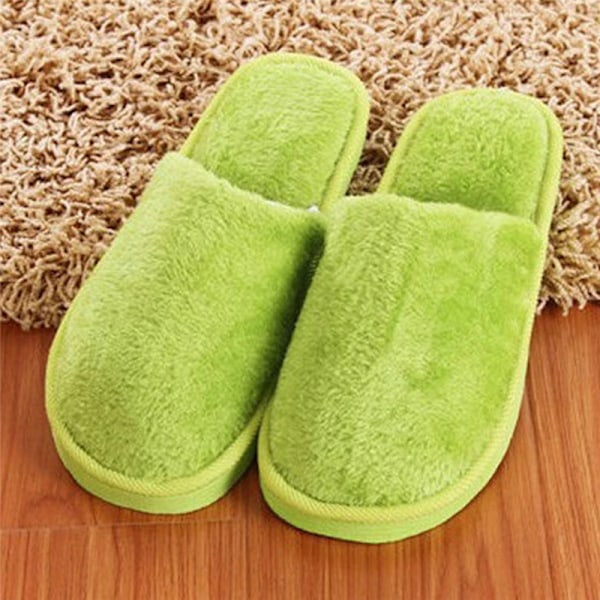 Kvinnor Home Toffar Hösten Vinter Varm Päls Plush Skor Inomhus Sovrum Lätt Eva Par Bomull Slipper Solid Mjuk Flö Flopar Green 42-43