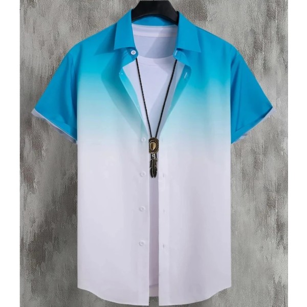2023 Gränsöverskridande hawaiiansk kortärmad skjorta för män Gradient Color Fick Enkelknäppt Beach Casual Shirt Sky blue L