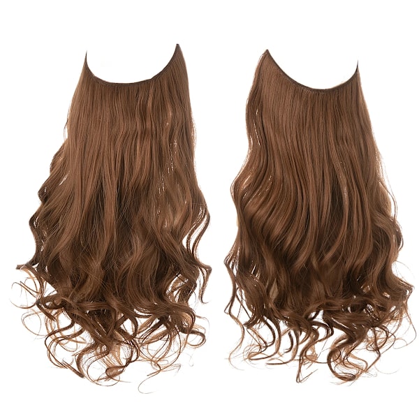 Syntetiska Inga Clips Hår Förlängningar Fake Hår Ombre Rosa Blond Brunt Svart Naturligt Vågigt Curly Falsk Hårstycke För Kvinna Light Golden Brown 18inches