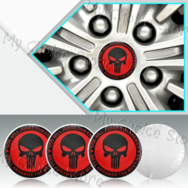 Universal Auto Decor 4 st 56 mm Skalle Emblem Bil Hjul Center Hub Cap Fälg Hub Dammsäker Täckmantel Dekal Bil Styling Tillbehör C