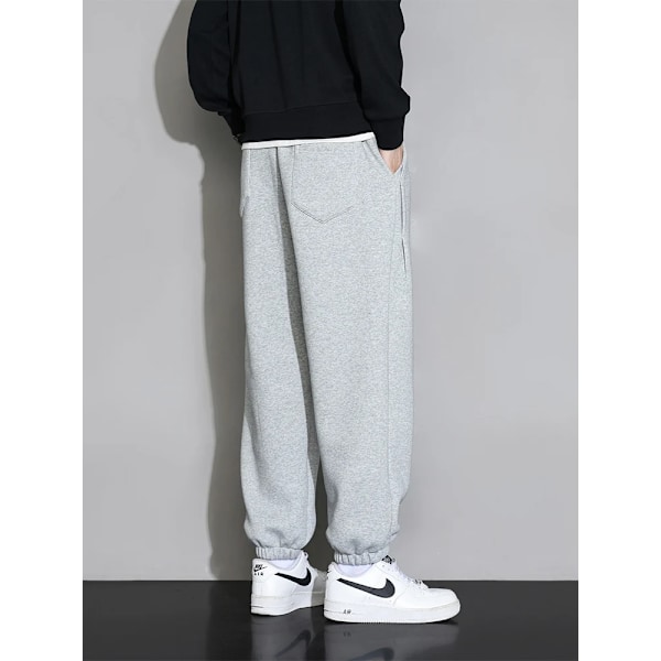 Plus Storlek Mäns Svettbyxor 8Xl 7Xl 6Xl Sportkläder Elastisk Midja Casual Baggy Byxor Svart Ge Bomull Joggers Manliga Lös Byxor GRAY 4XL (36-38)