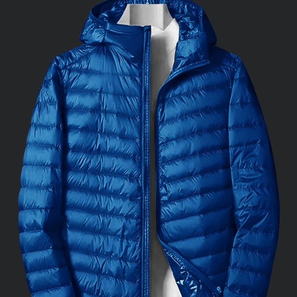 Lättviktsjacka för män med kort smal passform, luva dunjacka, varm och skön vinterkappa, bästsäljare Royal Blue XL(52)