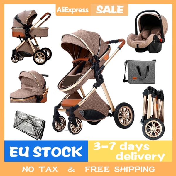 Lyxig baby 3 i 1 bärbar baby hopfällbara barnvagnar hög landskap aluminiumram bil för nyfödd baby 3 in 1 chocolate