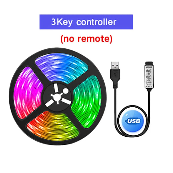 Usb Led Lyspærer Rgb 5050 Led Lys Bluetooth App Kontrol Fleksibel Led Lampe Bånd Til Rum Indretning Tv Baggrundsbelysning Diodbånd I 3Key controller 1m