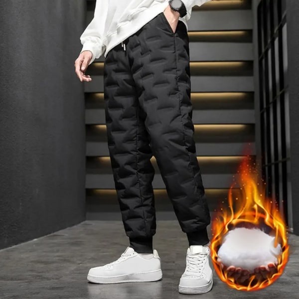 Herr Höst Vinter Vit Duck Down Vadderade thermal Elastisk midja Dragsko Fickor Förtjockade joggingbyxor Streetwear black 4XL 82-90kg