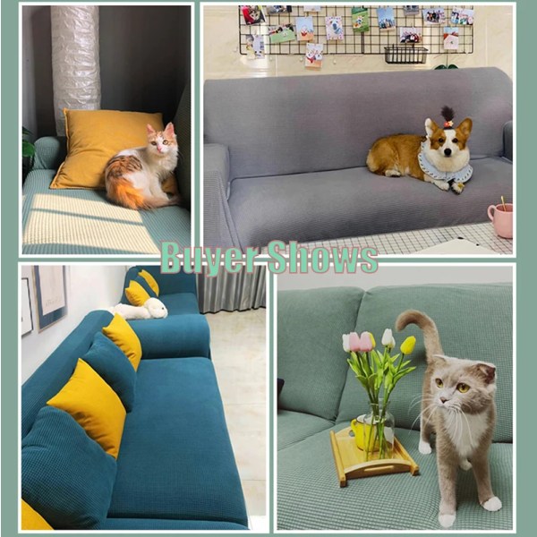 Elastiskt jacquardtyg cover Stretch cover L-formad soffa med överdrag Case för vardagsrum 1/2/3/4 sits Grass Green L size (185-230cm)