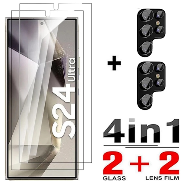 6in1 Karkaistu lasi Samsung Galaxy S24 Ultra -näytönsuojalle Kameransuojus S24 Plus S24+ S24ultra Lasi 2PCS Lens 2PCS Glass For S24 Ultra