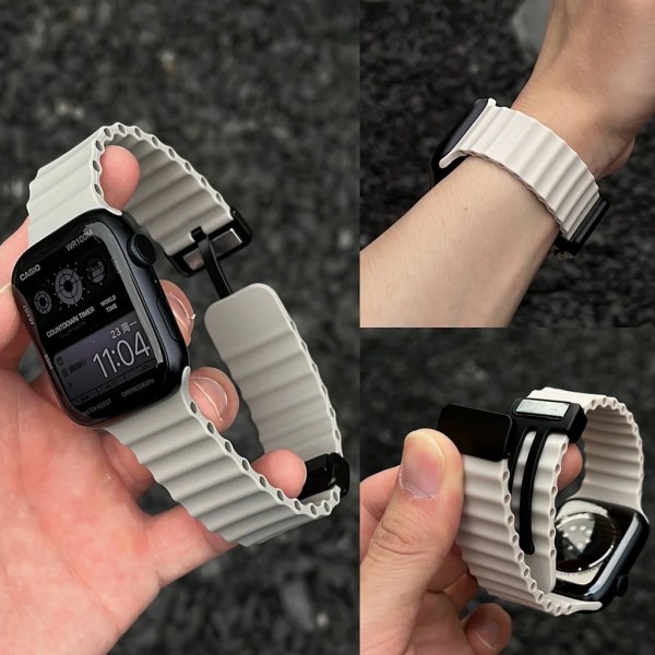 Magnetisk spänne för Apple Watch Band Ultra 2 49mm 45mm 44mm 40mm 41mm 38 42mm Silikonarmband iWatch Series 7 6 3 se 8 9 Navy Blue 42mm 44mm 45mm 49mm