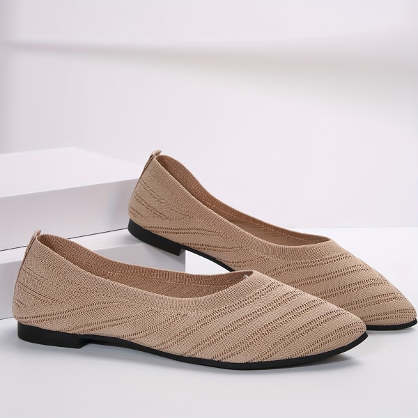 Platta spetsiga tåskor för kvinnor, enfärgade stickade slip-on-skor, casual andningsbara balettskor Apricot CN37(EU36)