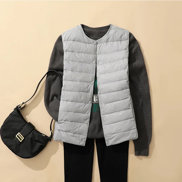 Matt Fabric Women's Warm Vests Light Down Vest Women Two Ways Waistcoat Portable Warm Sleeveless Winter Liner Casual GRAY XXXL