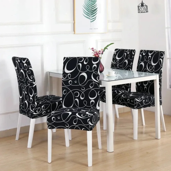1/2/4/6 stycken printed cover Tvättbart stort elastiskt köksstolsöverdrag Stretch-sätes överdrag för bröllop i matsalen color4