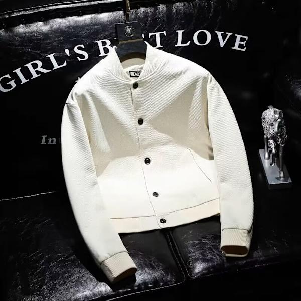 Våren Och Hösten Enkel Fast Färg Jacka Mäns Ungdom Slim Fit Mode Casual Sport Jacket Hög-Slut Mäns Bas. Eball Uniformer Apricot XL