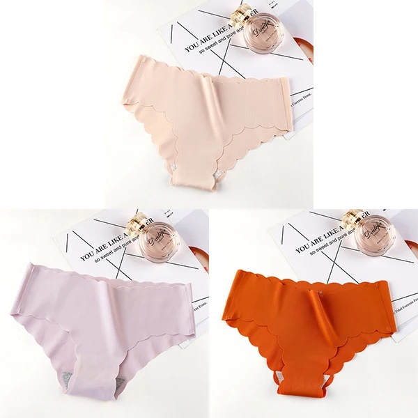 3st/ set Sömlösa underkläder Kvinnliga Slip Silk Dam Enfärgade Trosor Dam Ruffle Kalsonger Flickbyxor Slät Trosa Bragas beige pink orange M