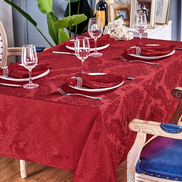 1 st, polyester bordsduk, rektangel enfärgad cover, vattentät, rynkbeständig tvättbar Jacquard polyester avlång rektangulär Barcelona Red 152.4cm*213.36cm