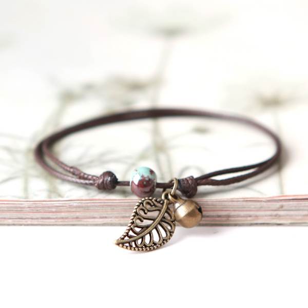 Qingge Jingdezhen Keramiikkahelmi Rannekoru Anklet Parhaan Ystävän Boheemi Retro Ensimmäinen Lehti Korut Koju Crack Glaze Light Green