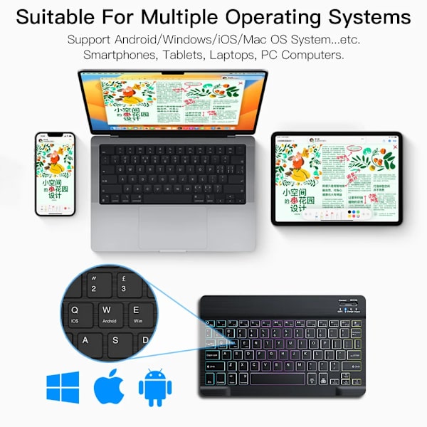 Trådlösa Bluetooth Tangentbord För Android Ios Windows Mini Bakgrundsbelysning Tangentbord För Apple Xiaomi Samsung Tablet Tangentbord Och Musa white Japanese and English