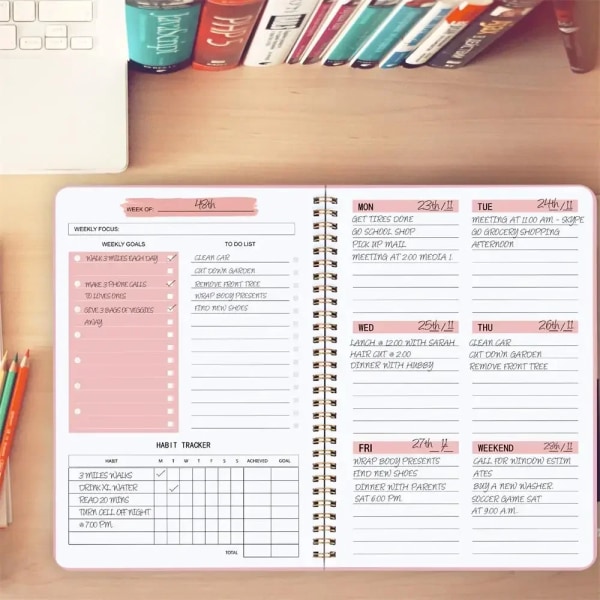 2024 Veckoplanerare Odaterad Spiral Agenda A5 Notebook Planner-väska 52 veckors Planerare Schema Papper Kontor Skolmaterial Pink Weekly Planner