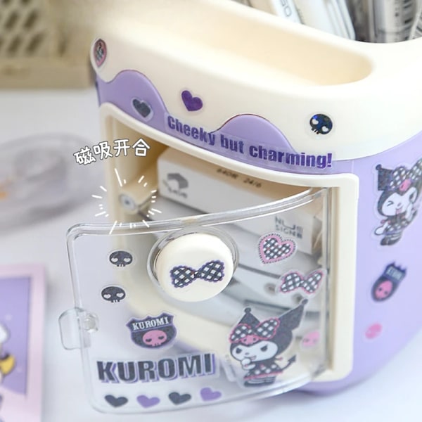 Kawaii Sanrio Kuromi DIY Pennhållare Skrivbordsarrangör Cartoon Desktop My Melody Cinnamoroll Sticker Förvaringslåda Sminkborsthållare Purple Kurome