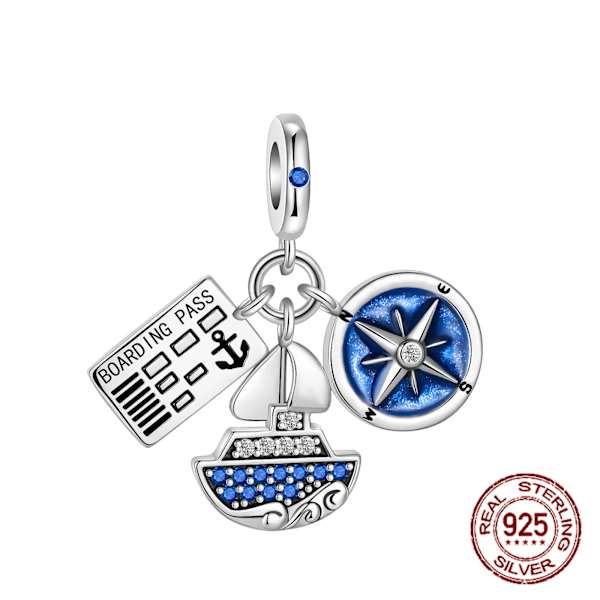 925 Sterling Silver Roder Ankar Blå Kryssningsfartyg Spacer Pärlor Pendlar Charms Fit Pandora Original Armband Diy Rörlighet SCR6171