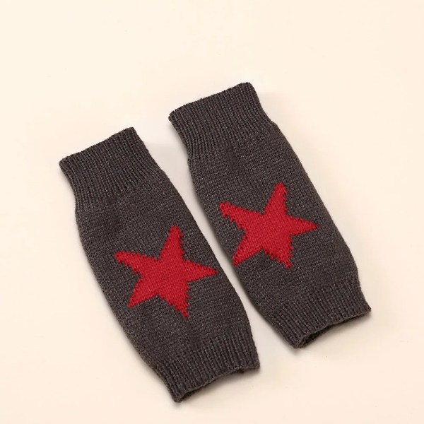 Autumn Winter Knitted Woolen Gloves Ins Fashion Y2K Men's Women's Half Finger Warm Five Pointed Star Fingerless Gloves Unisex DARK GRAY