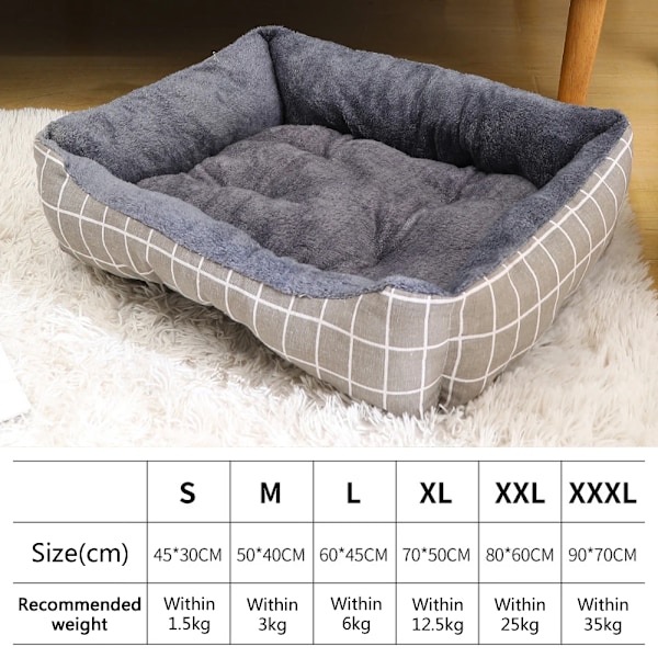 Kvadratisk Tyk Varmt Hundebed Nakkebeskyttelse Kæledyrs Sofa Mange Farver Kattenest Matte grey lattice M-50x40cm