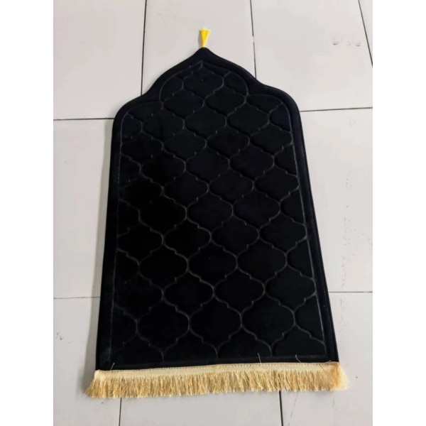 Flanell bönematta för muslimsk Ramadan Tjock tryckmatta tillbedjan Knäprägling Golvmatta Halkfri mjuk resebönematta black 65x110cm