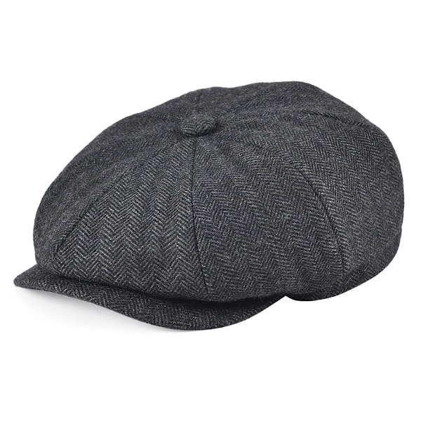 BOTVELA Uldblends Tweed Marineblå Hørben Newsboy Kasket Mænd 8-Panel Cabbie Flad Kasket Kvinder Driver Beret Hat black 59cm