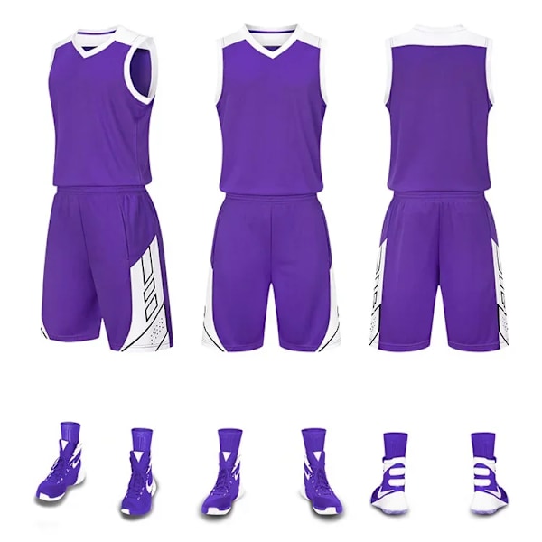 Basket Uniform Suit Voksne Børn Små Hold Studerende Konkurrence Træning Sport Bold Tøj Trykt Kvinders Basket Jerseys PURPLE 5XL