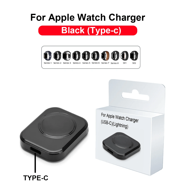 För Apple Watch Laddare Magnetisk trådlös snabbladdare För iWatch Series Ultra 9 8 7 6 5 SE 4 3 2 1 Typ C Lightning Two Port Black typec port