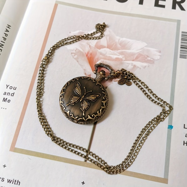 Retro Butterfly Quartz Watch Brons Analog Halsband Kedjeklocka Kläder Watch Present För Kvinnor Män Copper