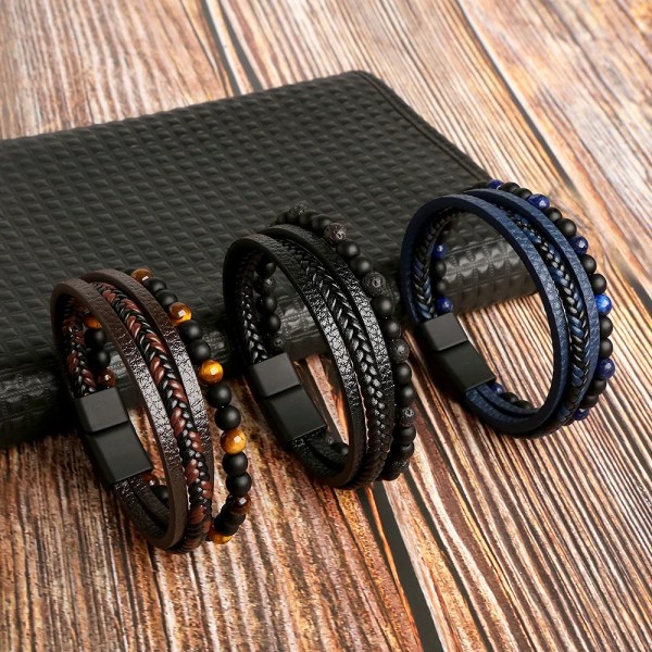 Ny design Flerlagers handvävda armband och armband i äkta läder Herrlegering Mode Armband Presenter E-leather brown 21cm long