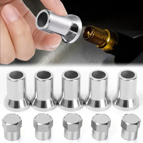 5/10Set Krom Pläterad Snap-On Bil Lastbil Däck Ventil Hexagonal Hat Med Ärm Täckning Bil Däck Hjul Universal Aci Tillverkningar 10pcs silver