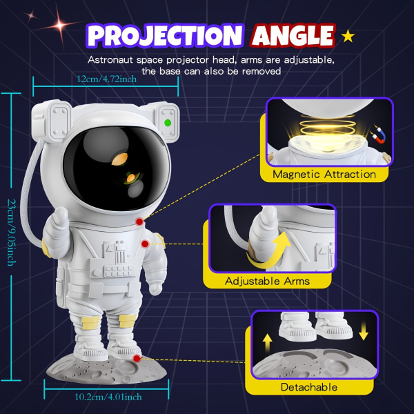 1 st Star Projector Galaxy Night Light Astronaut Space Projector, Starry Nebula Tak LED-lampa med timer och fjärrkontroll, rumsdekor Estetisk White