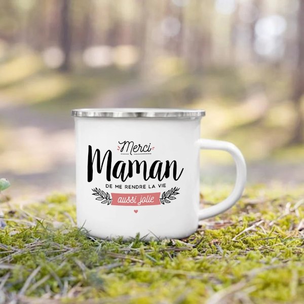 Bästa Pappa & Mamma I Världen Fransk Tryckt Mugg Utomhus Dryck Mjölk Kaffe Koppen Camping Emaljmuggar Festlig Födelsedagspresent till Pappa Mamma UXH210054-A015WH-8 360ml