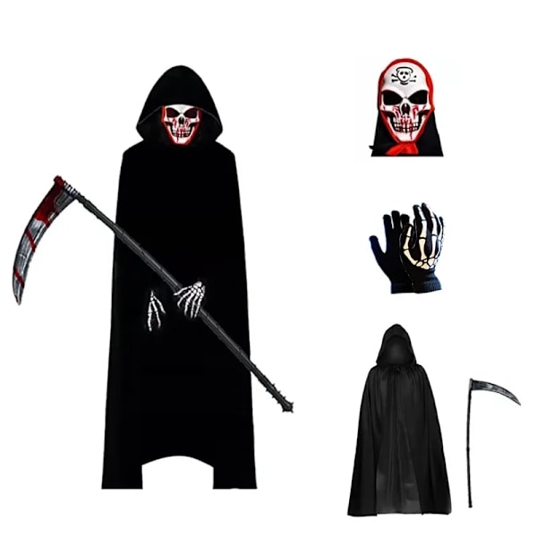 Halloween-juhlan cosplay-asu aikuisille, musta viitta, Mancheck Halloween-kallopallopuku, rekvisiittasetti, loma-lahja S Adult clothing C One Size