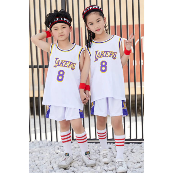 NY 23/24 pojke flicka Lakers 8 Baskettröjor Barnuniform set grundskoletröja leklagsuniform träningsväst WHITE (12-14Y)-kids-28