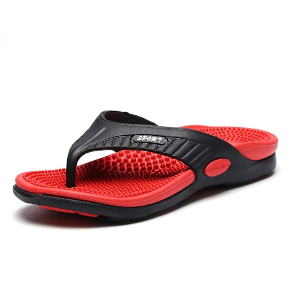 Män Sandaler Sommar Fritidstrand Semester Sandal Hög Kvalitet Män Skor Utomhus Promenader Sko Mal Bekväma Casual Flat Sandals Red 42