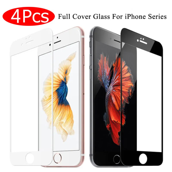 4st heltäckande cover glas på för iPhone 7 8 6 6s Plus skärmskydd Skyddsfilm för iPhone X XS Max XR Böjd kant For iphone 6s 4 Piece black