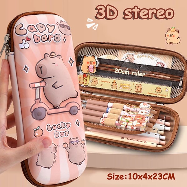 3D Stereoskopisk Sød Tegneserie Capybara Stor Kapacitet Pennepose Multifunktionel Pen Punkpapir Studerende Forsyninger style 2